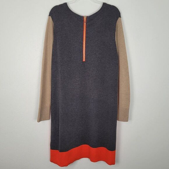 Eliza J Sweater Dress Long Sleeve Colorblock Knit Gray Orange Tan Size 3X - Picture 4 of 11